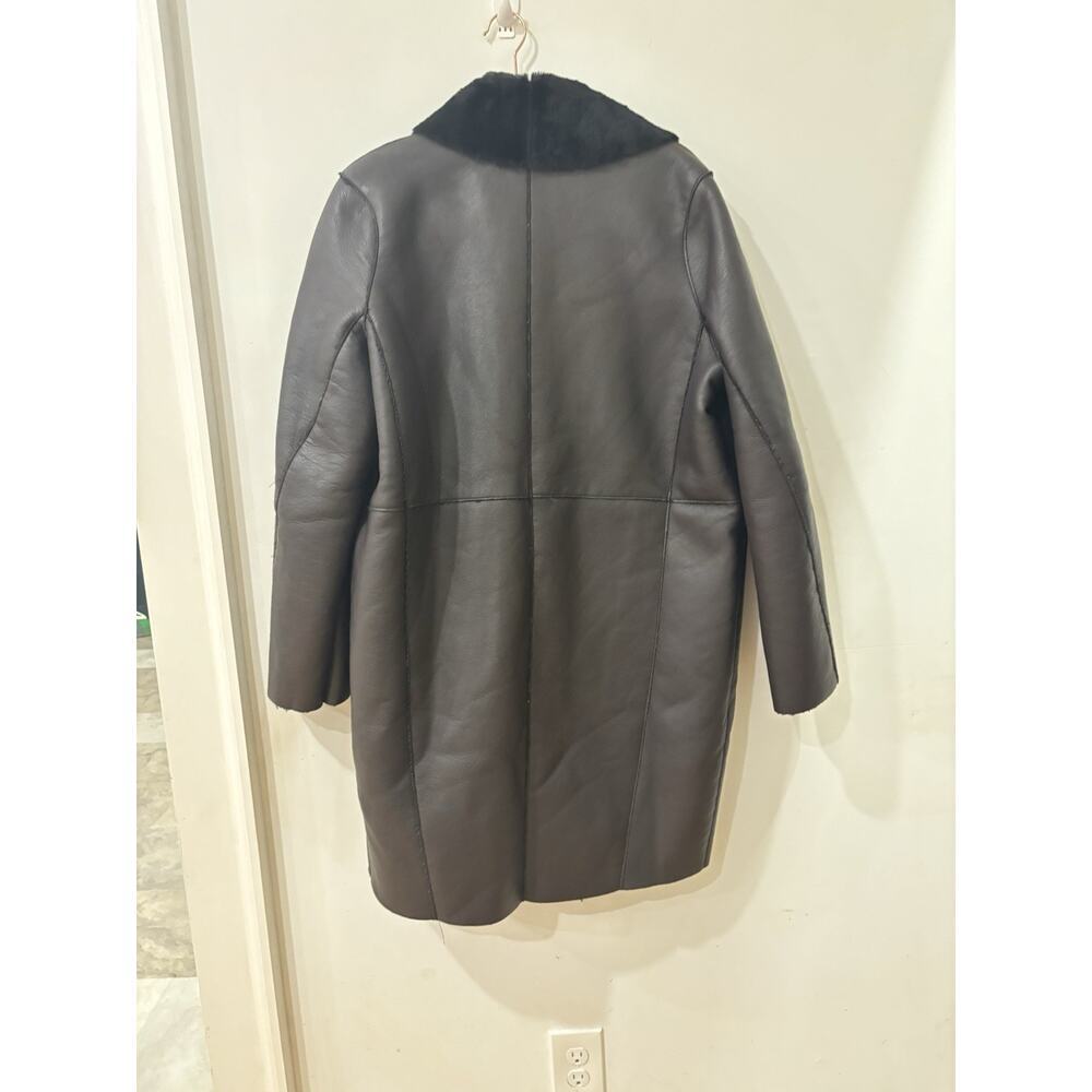 Victor Alfaro Womens Brown Leather Long Sleeve Open Front Overcoat Size XL Vegan - Picture 4 of 4